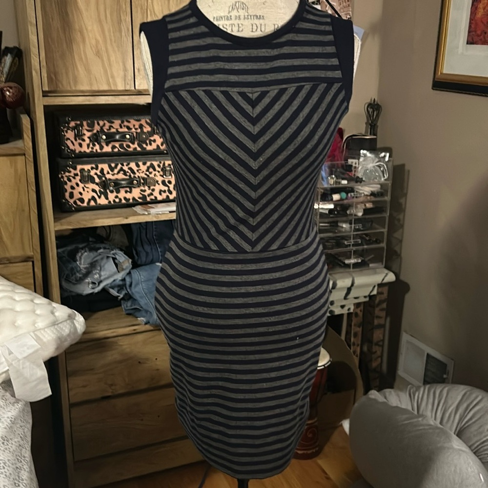 Merona Navy & Gray Striped Stretch Dress - XS